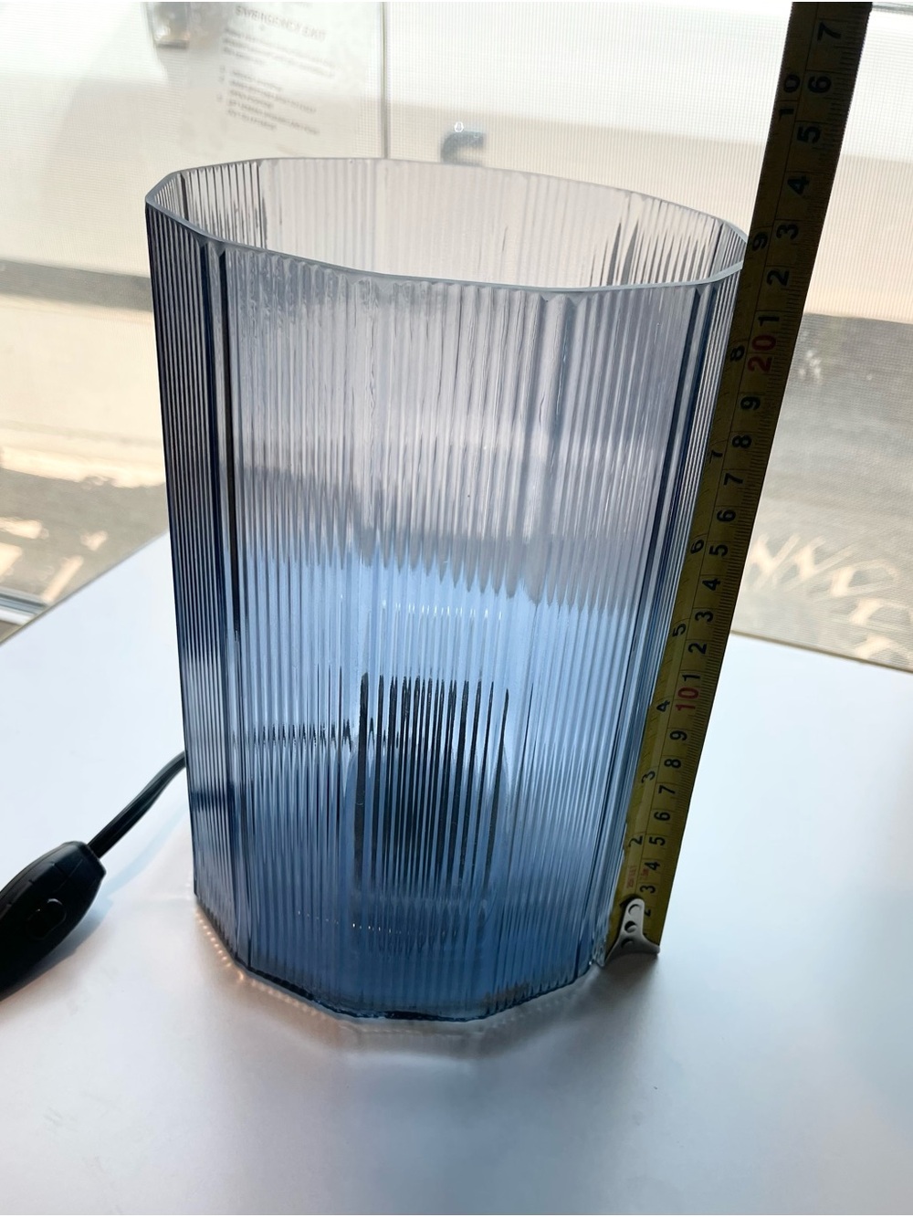 IKEA Ribbed Blue Glass Table Lamp Shade
